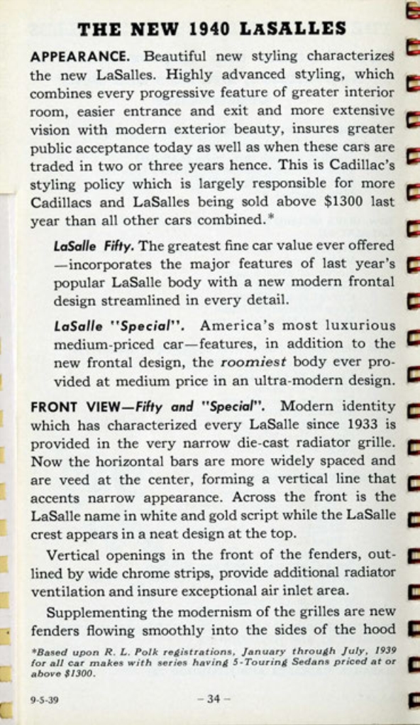 1940 Cadillac LaSalle Data Book Page 51